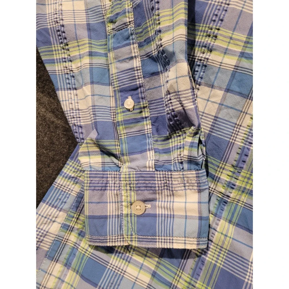 Vineyard Vines Harbor Shirt Mens M Performance Fishing Plaid Blue Green Vented